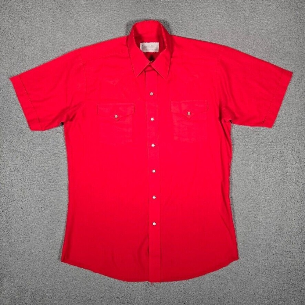 Ranch & Town Shirt Mens Large Red Western‎ Pearl Snap Cowboy Casual Made in USA